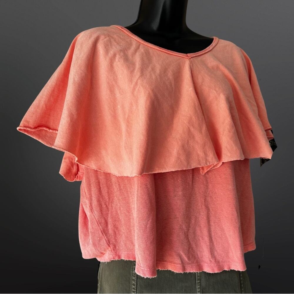 NWT Free People Sunny Peach Girl Talk Linen Ruffle Flutter Sleeve Crop Top - Picture 7 of 7